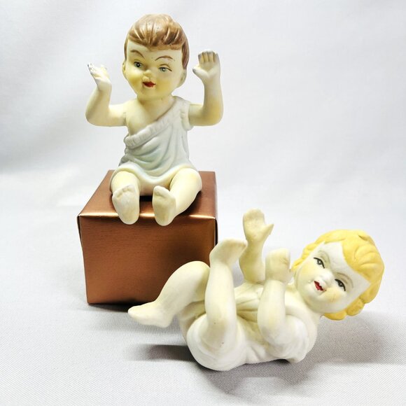 Piano Babies Vintage Figurines Kewpie Bisque Porcelain Dolls Girl Boy Lot of 2 - Picture 4 of 11